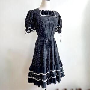 Vintage 50s Polka Dot Square Dance Dress | Rockabilly Pin-Up | M